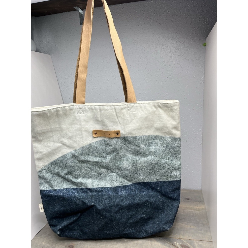Minted Snap‎ Tote Bag Artist Series Shape Stack Cotton Canvas Leather Straps blu
